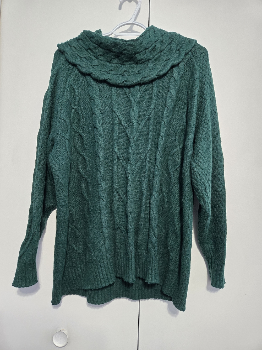 Lane Bryant Cable Knit Cowl Neck Sweater Womens 18/20 Green Tunic Plus Size